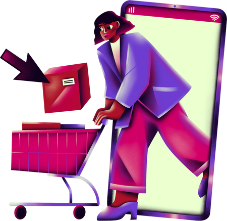 Grainy Textured Woman Adding an Item to Her Cart 